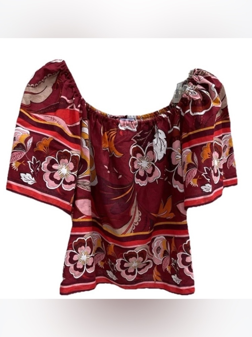 NWT Burgundy Floral Off-Shoulder Peasant Top